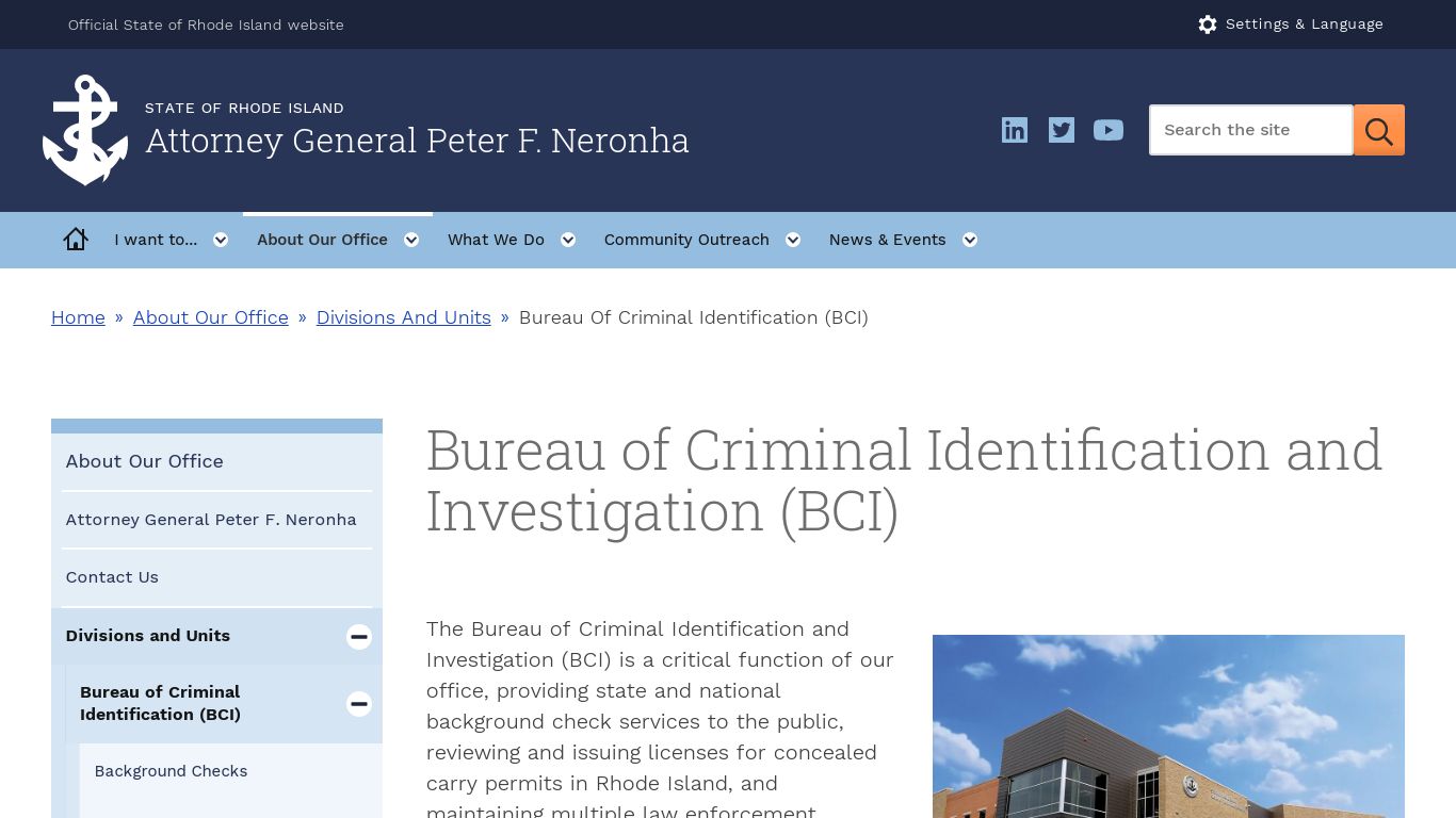 Bureau of Criminal Identification and Investigation (BCI) - Rhode Island